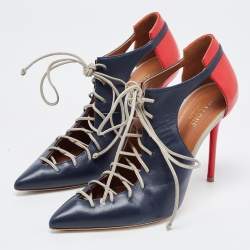 Pre Owned Malone Souliers Navy Blue/Red Leather Montana Lace Up Pumps Size 38