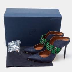 Pre Owned Malone Souliers Blue/Green Raffia And Fabric Maisie Maureen Pumps Size 38