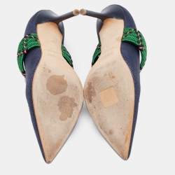 Pre Owned Malone Souliers Blue/Green Raffia And Fabric Maisie Maureen Pumps Size 38