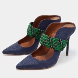 Pre Owned Malone Souliers Blue/Green Raffia And Fabric Maisie Maureen Pumps Size 38