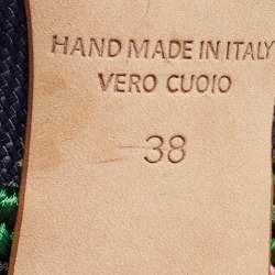 Pre Owned Malone Souliers Blue/Green Raffia And Fabric Maisie Maureen Pumps Size 38