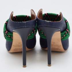Pre Owned Malone Souliers Blue/Green Raffia And Fabric Maisie Maureen Pumps Size 38