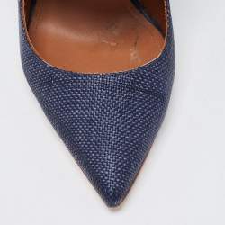 Pre Owned Malone Souliers Blue/Green Raffia And Fabric Maisie Maureen Pumps Size 38