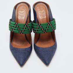 Pre Owned Malone Souliers Blue/Green Raffia And Fabric Maisie Maureen Pumps Size 38