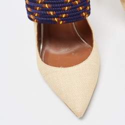 Pre Owned Malone Souliers Beige Raffia Mara Pumps Size 38