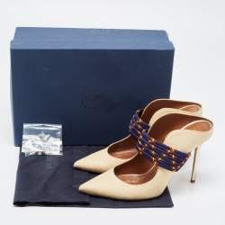 Pre Owned Malone Souliers Beige Raffia Mara Pumps Size 38