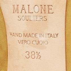 Pre Owned Malone Souliers Yellow Canvas and Leather Peep Toe Lace Up Mules Size 38.5