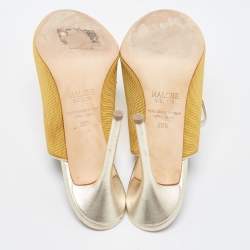 Pre Owned Malone Souliers Yellow Canvas and Leather Peep Toe Lace Up Mules Size 38.5