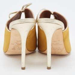 Pre Owned Malone Souliers Yellow Canvas and Leather Peep Toe Lace Up Mules Size 38.5