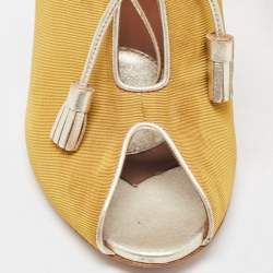 Pre Owned Malone Souliers Yellow Canvas and Leather Peep Toe Lace Up Mules Size 38.5