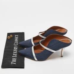 Pre Owned Malone Souliers Navy Blue Canvas Maureen Mule Pumps Size 38