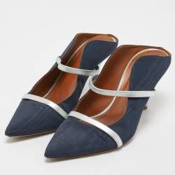 Pre Owned Malone Souliers Navy Blue Canvas Maureen Mule Pumps Size 38