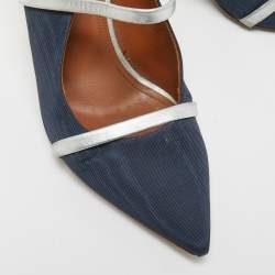 Pre Owned Malone Souliers Navy Blue Canvas Maureen Mule Pumps Size 38