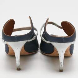 Pre Owned Malone Souliers Navy Blue Canvas Maureen Mule Pumps Size 38
