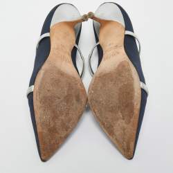 Pre Owned Malone Souliers Navy Blue Canvas Maureen Mule Pumps Size 38