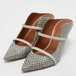 Pre Owned Malone Souliers Grey/Pink Watersnake Leather Maureen Pointed Toe Mules Size 38