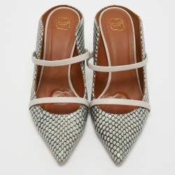 Pre Owned Malone Souliers Grey/Pink Watersnake Leather Maureen Pointed Toe Mules Size 38
