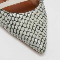 Pre Owned Malone Souliers Grey/Pink Watersnake Leather Maureen Pointed Toe Mules Size 38
