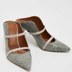Pre Owned Malone Souliers Grey/Pink Watersnake Leather Maureen Pointed Toe Mules Size 38