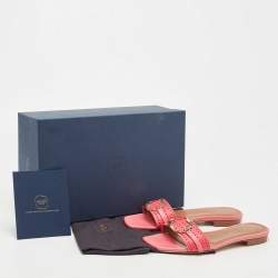 Pre Owned Malone Souliers Pink Leather Coral Perforated Gena Flat Slides Size 38