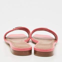 Pre Owned Malone Souliers Pink Leather Coral Perforated Gena Flat Slides Size 38