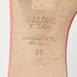 Pre Owned Malone Souliers Pink Leather Coral Perforated Gena Flat Slides Size 38