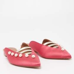 Pre Owned Malone Souliers Pink Satin Zelda Flat Mules Size 38.5