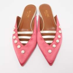 Pre Owned Malone Souliers Pink Satin Zelda Flat Mules Size 38.5