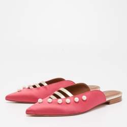 Pre Owned Malone Souliers Pink Satin Zelda Flat Mules Size 38.5