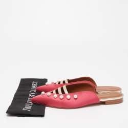 Pre Owned Malone Souliers Pink Satin Zelda Flat Mules Size 38.5