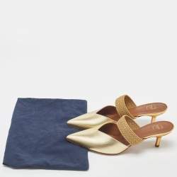 Pre Owned Malone Souliers Gold Leather Maisie Pointed Toe Mules Size 38.5