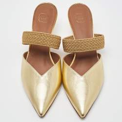 Pre Owned Malone Souliers Gold Leather Maisie Pointed Toe Mules Size 38.5