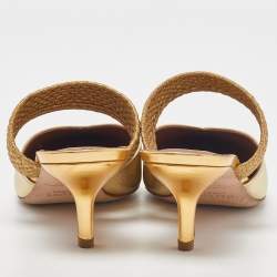 Pre Owned Malone Souliers Gold Leather Maisie Pointed Toe Mules Size 38.5