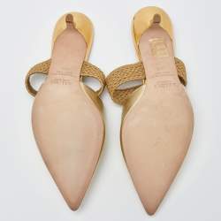 Pre Owned Malone Souliers Gold Leather Maisie Pointed Toe Mules Size 38.5