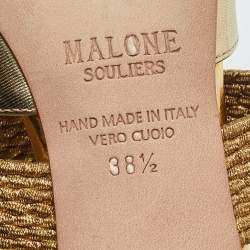 Pre Owned Malone Souliers Gold Leather Maisie Pointed Toe Mules Size 38.5