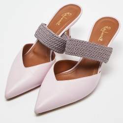 Pre Owned Malone Souliers Pink Leather Maisie  Mules Size 38.5 