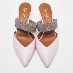 Pre Owned Malone Souliers Pink Leather Maisie  Mules Size 38.5 