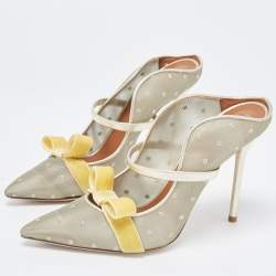 Pre Owned Malone Souliers Metallic Mesh and Leather Marguerite Bow Mules Size 38.5