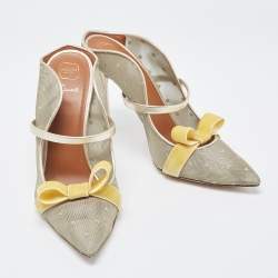 Pre Owned Malone Souliers Metallic Mesh and Leather Marguerite Bow Mules Size 38.5