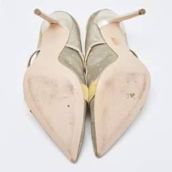 Pre Owned Malone Souliers Metallic Mesh and Leather Marguerite Bow Mules Size 38.5