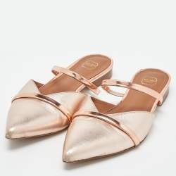 Pre Owned Malone Souliers Rose Gold Leather Frankie Mary Jane Flat Mules Size 39