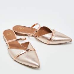 Pre Owned Malone Souliers Rose Gold Leather Frankie Mary Jane Flat Mules Size 39