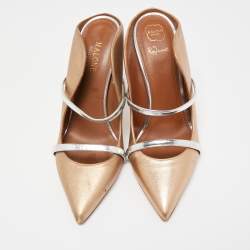 Pre Owned Malone Souliers Metallic Gold/Silver Leather Maureen Mules Size 38