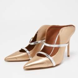 Pre Owned Malone Souliers Metallic Gold/Silver Leather Maureen Mules Size 38