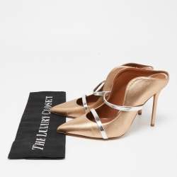 Pre Owned Malone Souliers Metallic Gold/Silver Leather Maureen Mules Size 38