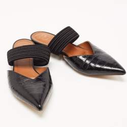 Pre Owned Malone Souliers Black Croc Embossed Maisie Sandals Size 39
