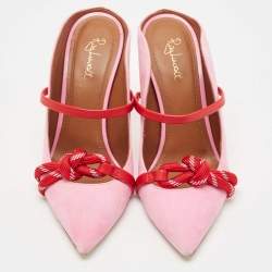 Pre Owned Malone Souliers by Roy Luwolt Pink/Red Suede and Leather Knotted Rope Mules Size 36