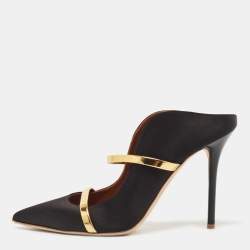 Pre Owned Malone Souliers Black Satin Maureen Mules Size 39