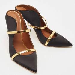 Pre Owned Malone Souliers Black Satin Maureen Mules Size 39