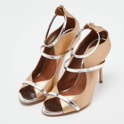 Pre Owned Malone Souliers Gold/Silver Leather Mika Triple Band Peep Toe Pumps Size 39